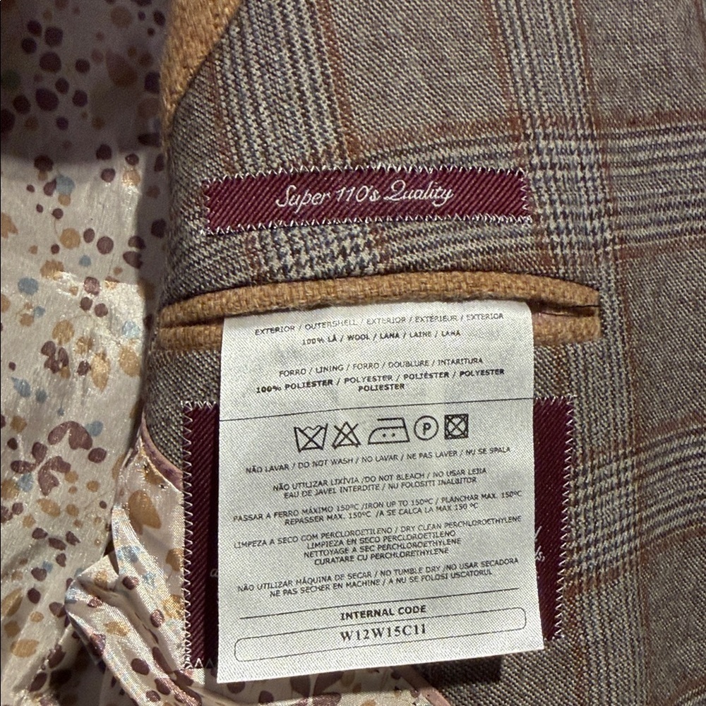 Sacoor Brothers Beige and Brown Plaid Blazer with Elbow Pads - Picture 9 of 11